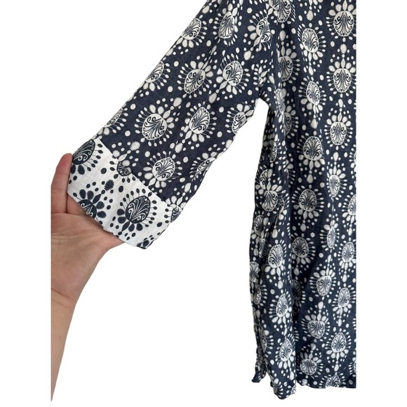 Sigred Olsen 100% Linen Tunic Top Botanical Print Blue and White Size L - Picture 4 of 5